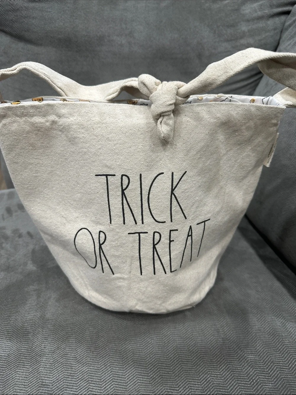 Rae Dunn TRICK OR TREAT Halloween Canvas Tote Bag Basket